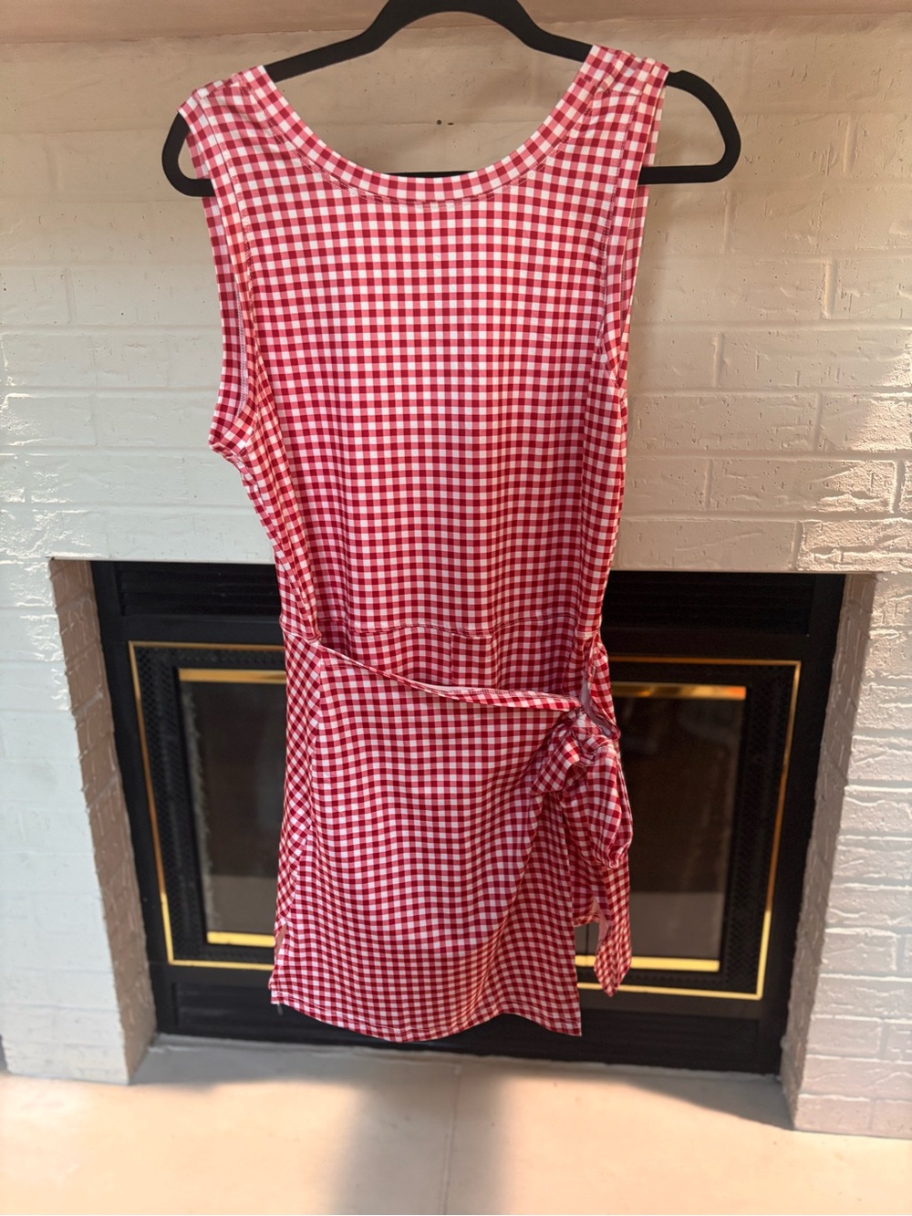 Red Gingham Tie-Waist Sleeveless Romper